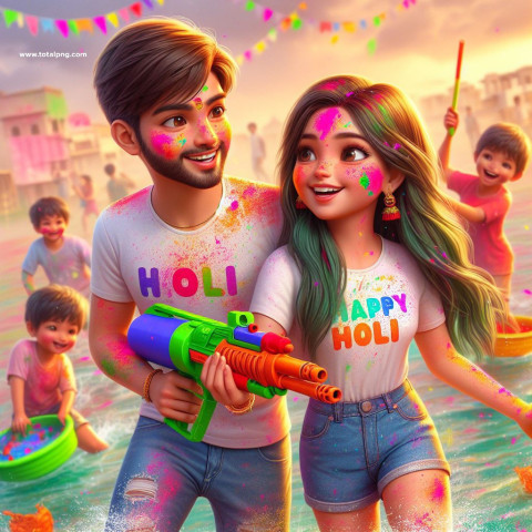 100+  Holi Couple T Shirt Name Ai Photo Editing Image