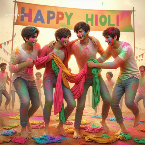 4 friend Holi Ai Photo Editing Image Download