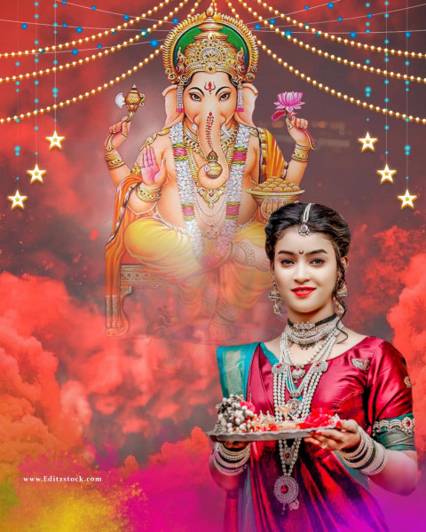 Best Cb Background Of Ganesh Chaturthi With Girl Download Free