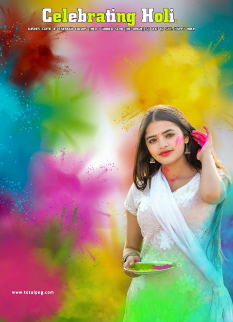 Cute Girl Holi Celebrating Background