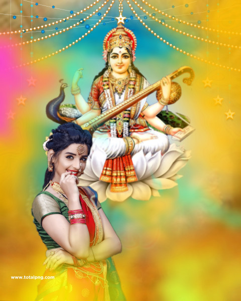 Girl Saraswati puja editing background