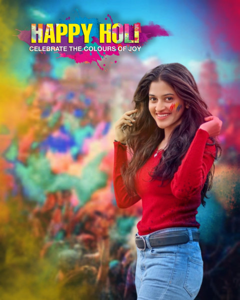 Happy Holi Cb Background With Smiling Girl;