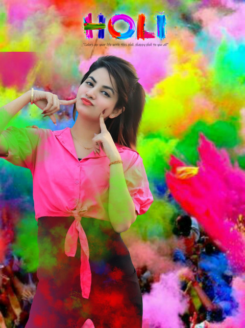 Happy Holi Editing Background with Girl 2022