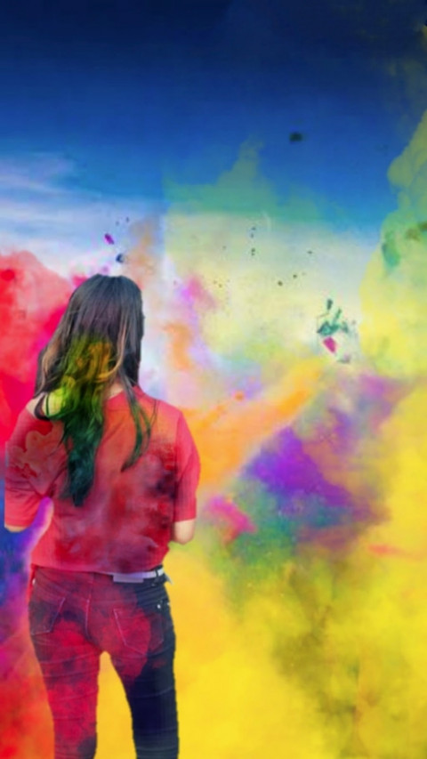 Happy Holi Editing Background with Girl 2022