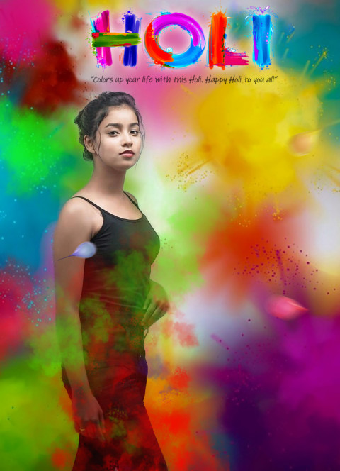Happy Holi Editing Background with Girl 2022