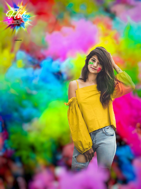 Happy Holi Editing Background with Girl 2022
