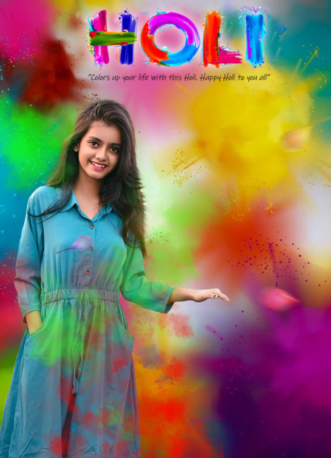 Happy Holi Editing Background with Girl 2022