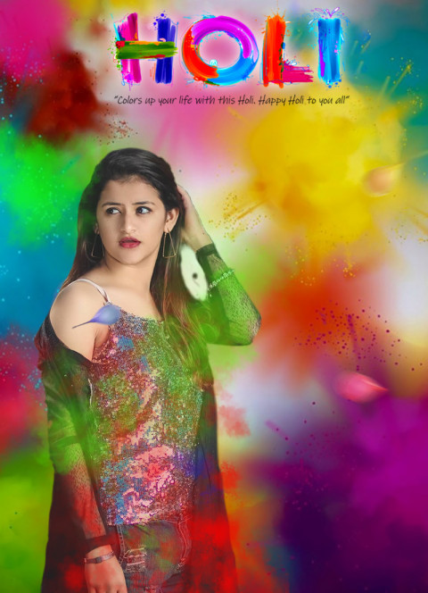 Happy Holi Editing Background with Girl 2022
