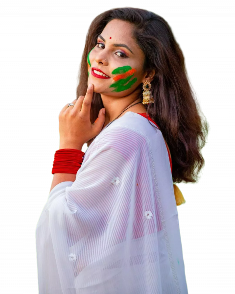 Happy holi girls in white sharee png