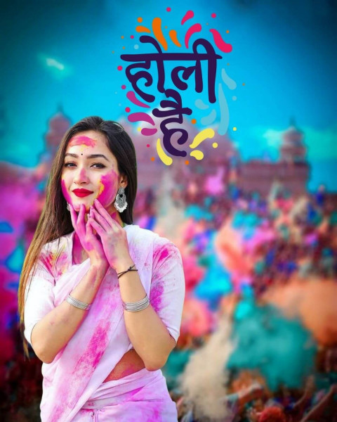 Happy holi hd editing background download with Girl