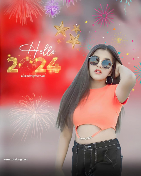 Happy New Year 2024 Photo Editing Background Girl