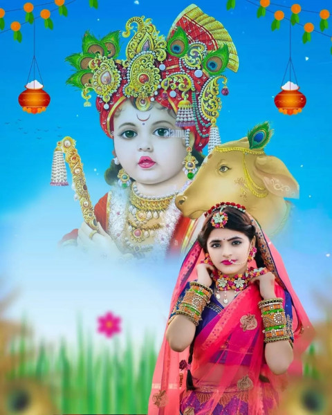 Kanha Krishna Janmashtami Hd Editing Background With Girl