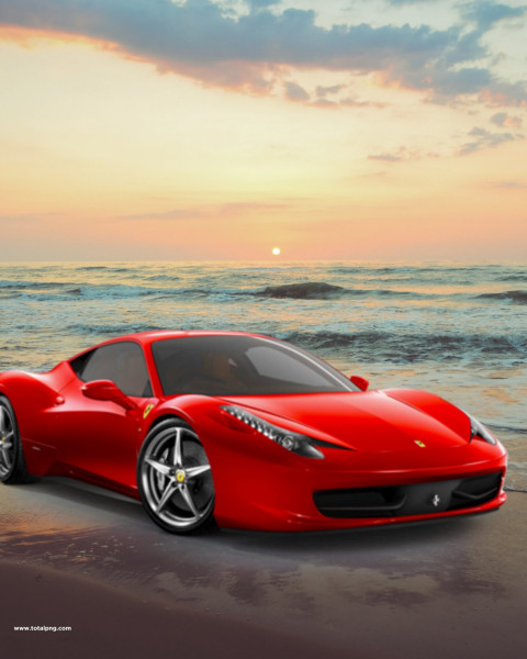 Red car beach editing background