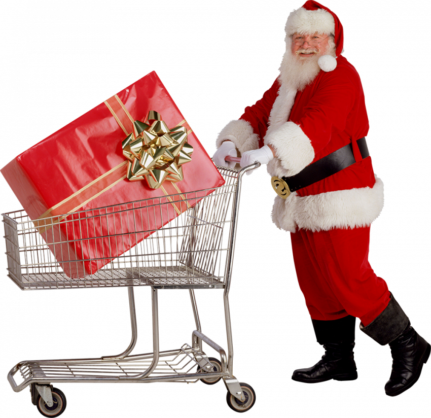 Santa claus with christmas gift png hd