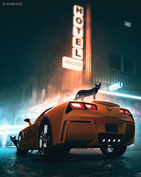 Yellow car photoshop editing background