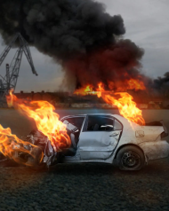 Burn car photo editing background