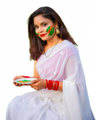 Happy holi girls in white sharee png
