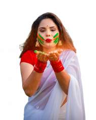 Happy holi girls in white sharee png