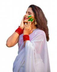 Happy holi girls in white sharee png