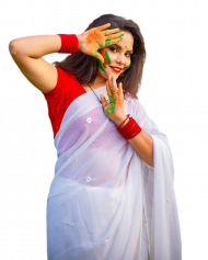 Happy holi girls in white sharee png