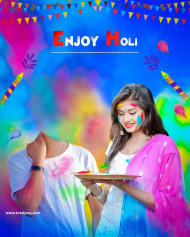 Holi Face Cut Background With Cute Girl