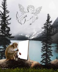 Monkey painting editing background