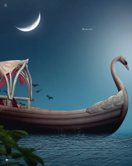 Night boat photo editing background