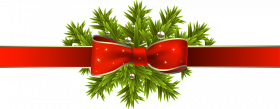 Red Christmas Ribbon with Pine Branches PNG Clipart Image