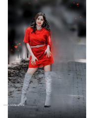 Red dress girl cb background