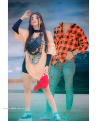 With girl cb background